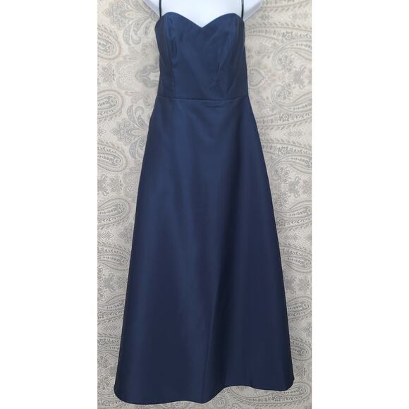 Alfred Sung D748 sweetheart neckline midnight blue strapless satin gown Size 12 - Picture 3 of 16